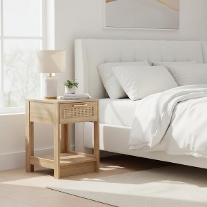 Homy Casa Nightstand with Rattan Drawer, Bedside Table with Open Shelf - 1 of 4