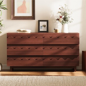 JVNOXK 60" 6-Drawer Walnut Dresser with Wave Front, Modern TV Stand &  Anti-Tip Storage Organizer for Bedroom Living Room Nursery