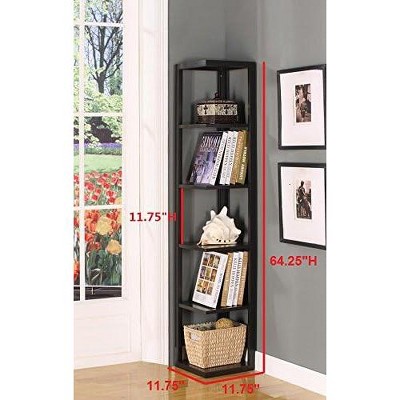 King's Brand Wood Wall Corner 5-Tier Bookshelf Case, Espresso Finish