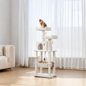 56.3in Cat Tower for Large Cats Indoor Cat Tree Cat Condo with Scratching Posts, Hammock, Plush Perch, Cat Furniture - 1 of 4