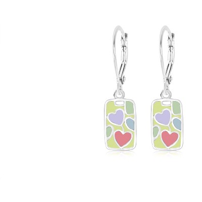 Hearts Enamel White Gold Palladium Plating Hypoallergenic Kids Earrings leverback is made from 925 Sterling silver