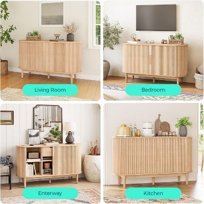 LINSY HOME Sideboard Buffet Cabinet with Storage, 55" Fluted Coffee Bar Cabinet with Tambour Sliding Doors and Drawer, Mid Century Modern Wood Storage Buffet — фото 6