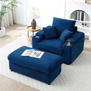 CAVINAS Corduroy Oversized Accent Chair with Ottoman and Large Seat,Modern Chair and Ottoman Sets for Bedroom,Reading Room - 1 of 4