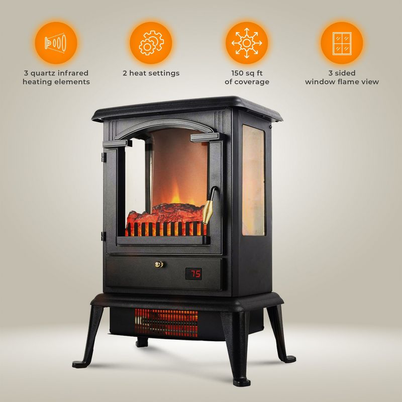 LifeSmart LifePro Portable Electric Infrared Quartz Stove Heater for Indoor Use with 3 Heating Elements and Remote Control, 2 of 6