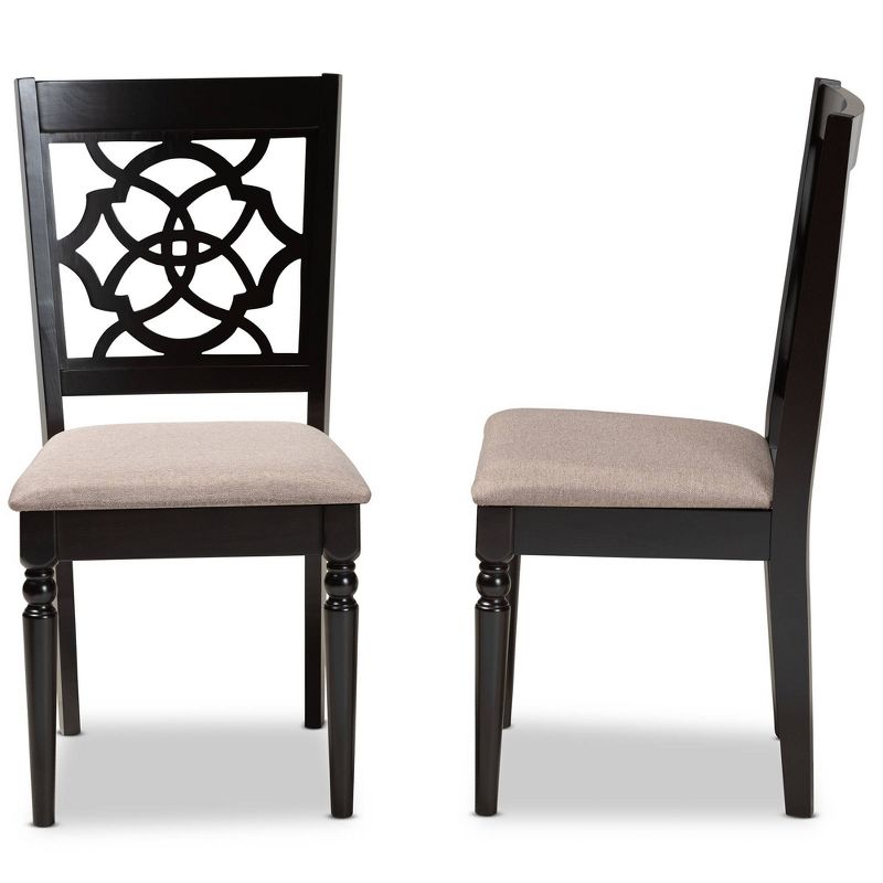 2pc RenaudFabric Upholstered Dining Chair Set Sand/Dark Brown - Baxton Studio: Solid Oak, Espresso Finish, Foam-Padded, 4 of 9