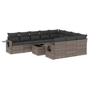 vidaXL 11 Piece Patio Sofa Set with Cushions Gray Poly Rattan - Without Table - 1 of 4