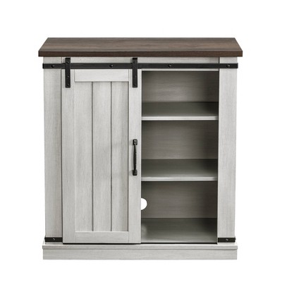 Home Essentials 32" TV Stand for TVs up to 40" Off White/Walnut Top: Sliding Barn Door & Adjustable Shelves