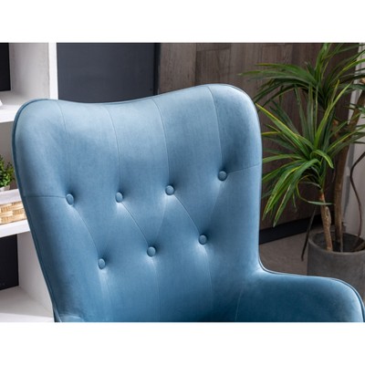 Elegant Brown Velvet Wingback Barrel Accent Chair with Oak Finish