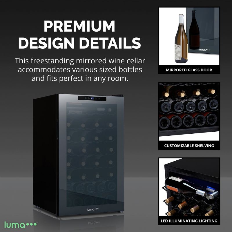 LUMA Comfort Shadow Series Wine Cooler Refrigerator 51 Bottle, Freestanding Glass Door Fridge, Single Zone Wine Refrigerator, 4 of 17