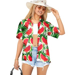 HAPPY BAY Button Down Shirt Casual Beach Party Blouse Shirt Summer Short Sleeve Tropical Vacation Dress Hawaiian Shirts Colorful - 1 of 4