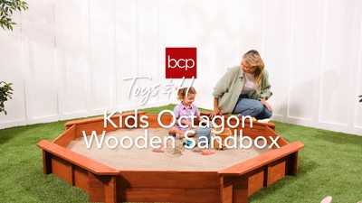 Large Brown Wooden Octagonal Sandbox with Benches and Cover