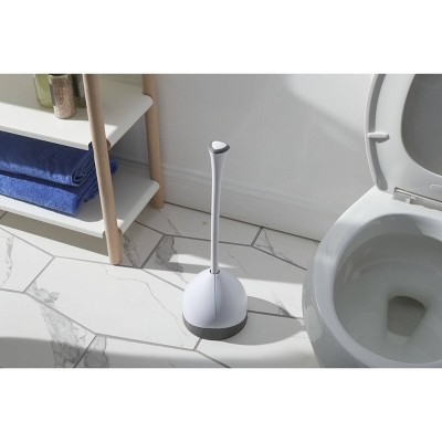 White Ergonomic Toilet Plunger with Hideaway Caddy