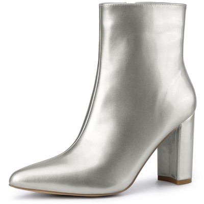 Allegra K Women's Halloween Pointed Toe Zip Chunky Heels Ankle Boots