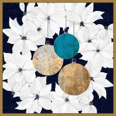 Gold Framed Teal and Gold Christmas Ornaments Canvas Print