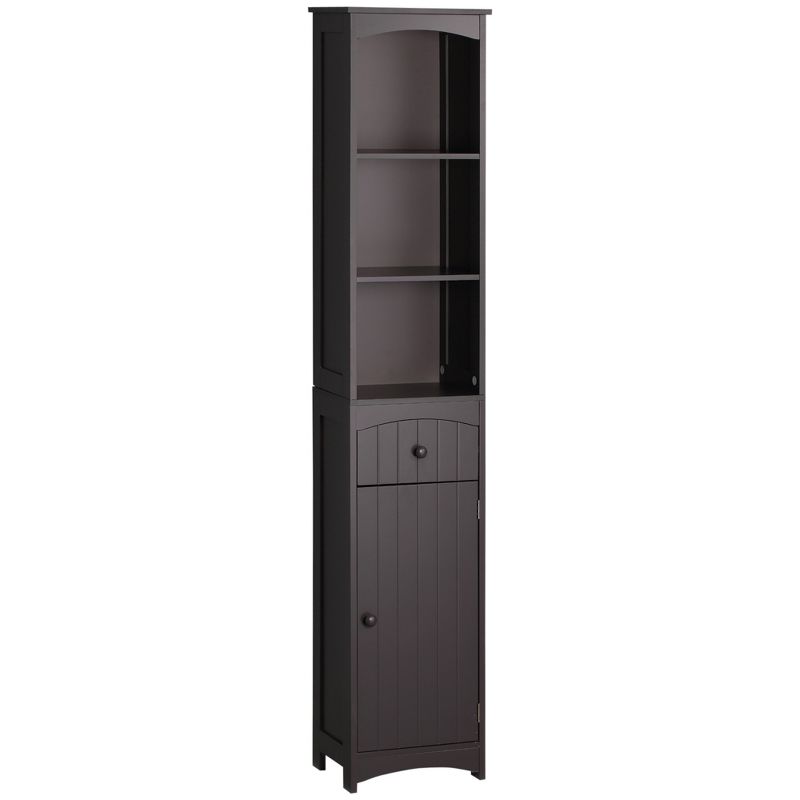 HOMCOM Bathroom Storage Cabinet, Free Standing Bath Storage Unit, Tall Linen Tower with 3-Tier Shelves and Drawer, 1 of 7