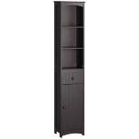 HOMCOM Bathroom Storage Cabinet, Free Standing Bath Storage Unit, Tall Linen Tower with 3-Tier Shelves and Drawer, Brown