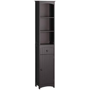 HOMCOM Bathroom Storage Cabinet, Free Standing Bath Storage Unit, Tall Linen Tower with 3-Tier Shelves and Drawer