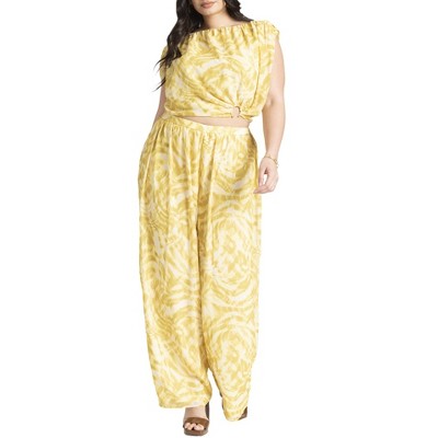 ELOQUII Women's Plus Size Wide Leg Printed Chiffon Pant
