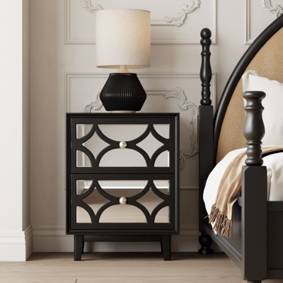 JIONJOY Modern Mirror Nightstand - 2-Drawer Fully Assembled, Accent Front Design & 40lb Capacity