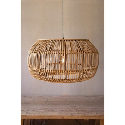 Natural Bamboo Round Pendant Light – 34" Wide Boho Ceiling Fixture by Kalalou