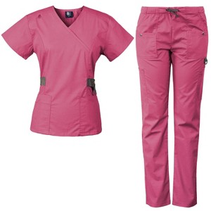 Medgear 12-Pocket Women's Scrub Set with Silver Snap Detail & Contrast Trim - 1 of 4