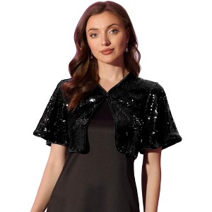 INSPIRE CHIC Women's Sequin Jacket Flared Sleeve Sparkly Bolero Crop Glitter Shrug - 1 of 4