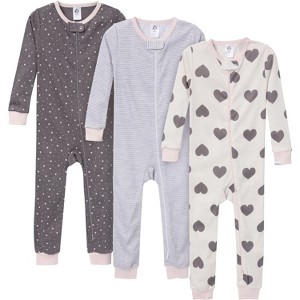 Gerber Baby and Toddler Girl Snug-Fitting Footless Pajamas, 3 Pack - 1 of 4