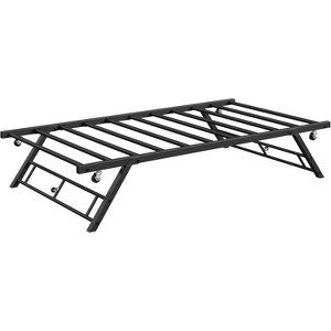 Stand Up Trundle Day Bed, Metal Slats Support with Lockable Wheels, Featuring A Pop-Up Trundle Mechanism, Twin Trundle Bed Frame Only, Black - 1 of 4