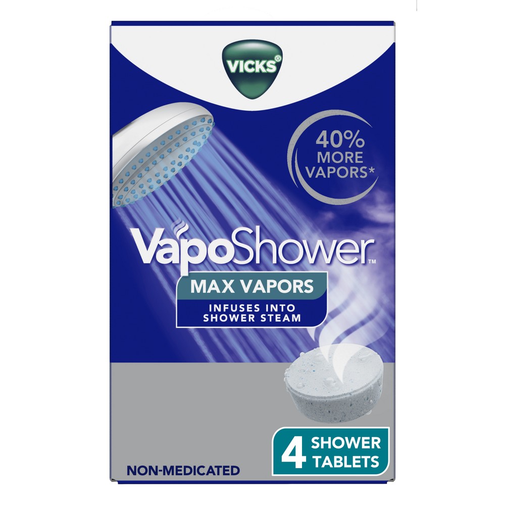 Vicks VapoShower Max Dissolving Vapors - 4ct: Cold, Cough or Flu Treatment, Dissolving Tablet, Sodium Carbonate