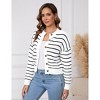 Women's Striped Cropped Cardigan with Front Button Down - Sweater Knit Outerwear for Everyday Wear,White - XL - 4 of 4