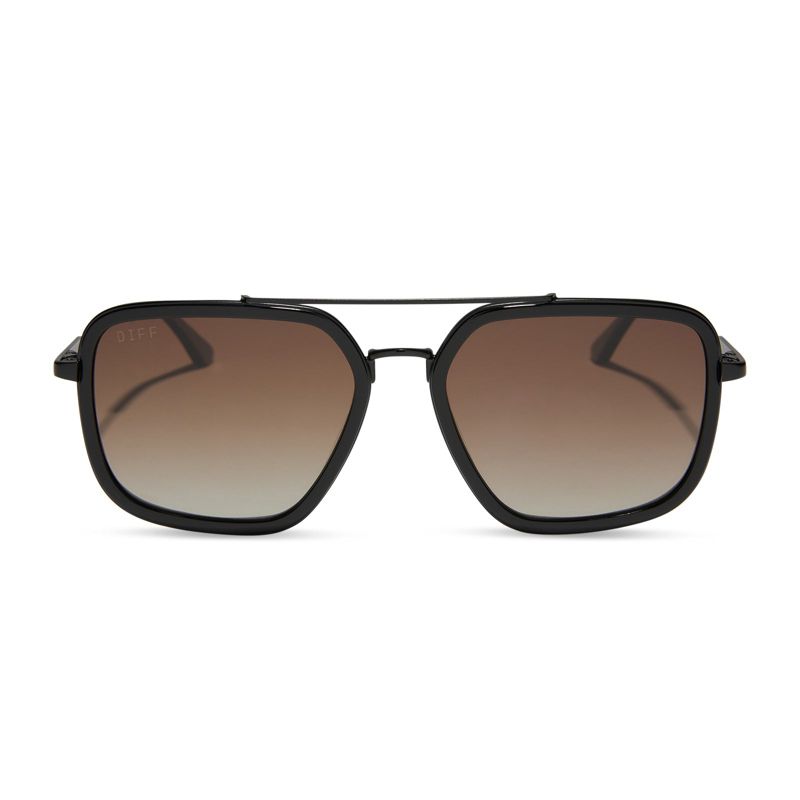 DIFF Jordan Oversized Navigator Sunglasses for Women and Men, Matte Black + Brown Gradient