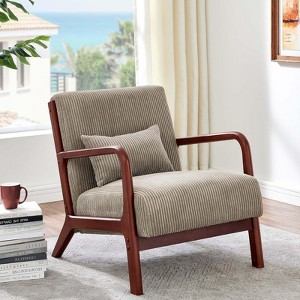 RISOKEYS Mid-Century Modern Accent Chair with Pillow: Stylish Corduroy Upholstery & Easy Assembly - for Living Room, Bedroom, Balcony Decor - 1 of 4