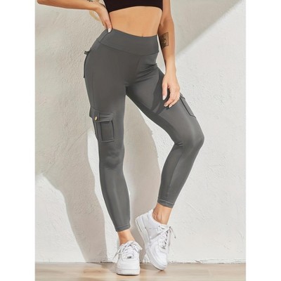 DOMETOUR Women's Elastic Tights Hip-up Bottom-up Pants Pocket Buttons Yoga Pants Yoga Pants