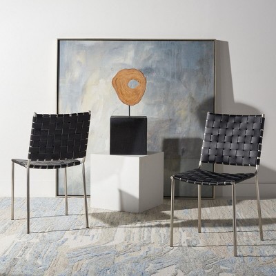 Wesson Black and Silver Woven Leather Dining Chair Set