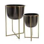 Sagebrook Home 15" Wide 2pc Metal Planter Pot with Stand Gunmetal/Gold