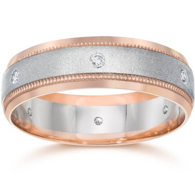 Pompeii3 Diamond Mens Two Tone 14K Rose Gold Wedding Band