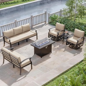 ALAULM Aluminum Patio Furniture Set Modern Metal Outdoor Conversation Sets w/45in Propane Fire Pit Table, Swivel Rocking Chairs w/5.1 Inch Cushion - 1 of 4