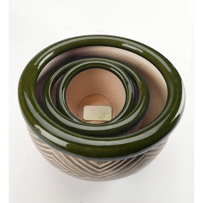 Jade and Sand Ceramic Planter Trio for Indoor/Outdoor Elegance