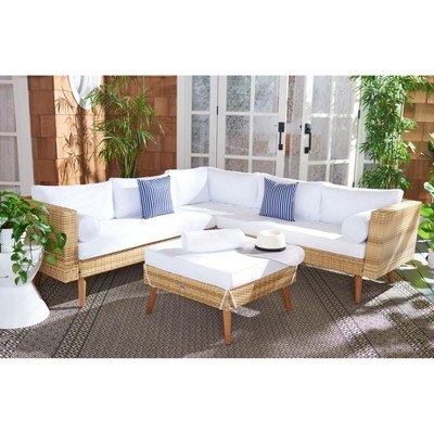 Analon Natural Wicker 5-Person Outdoor Sectional Set with White Cushions
