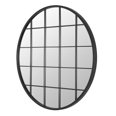 Simmie 36" Round Black Grid Overlay Decorative Mirror