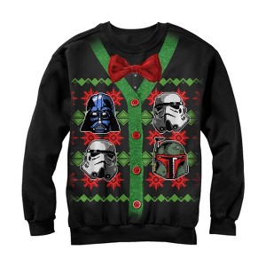 Men's Star Wars Ugly Christmas Villain Helmet Cardigan Sweatshirt - 1 of 3