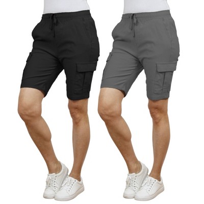 Galaxy By Harvic Women's Loose Fit Super Flex Stretch Cargo Jogger Shorts-2 Pack