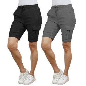 Galaxy By Harvic Women's Loose Fit Super Flex Stretch Cargo Jogger Shorts-2 Pack - 1 of 3