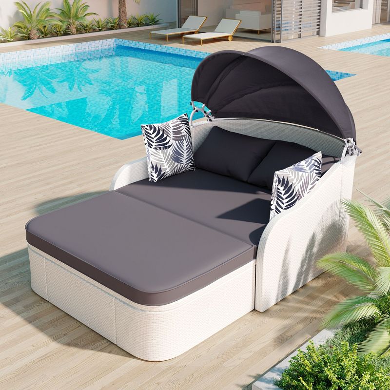 Outdoor Sunbed with Adjustable Canopy, PE Rattan Daybed with Double lounge- ModernLuxe, 1 of 12
