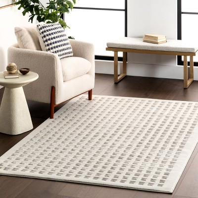 Daleyza 6' Round Cream Checkered Machine Washable Area Rug