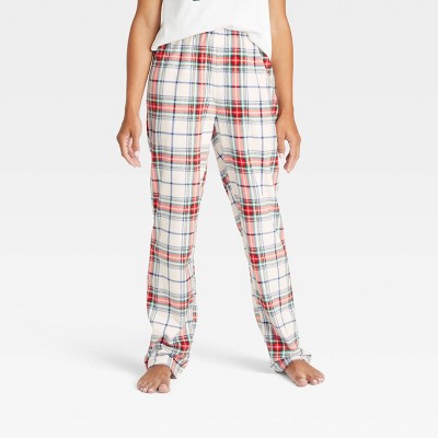 Women's Holiday Plaid Fleece Matching Family Pajama Pants - Wondershop™ White XS