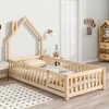 Dolonm Twin House-Shaped Headboard Floor Bed with Fence,Natural - 3 of 4