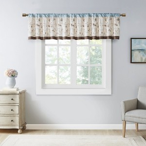 Elegant Floral Embroidered Window Valance, All Season Textured Light Filtering Curtain fits Various Room Decor, Blue, 50x18" - 1 of 4