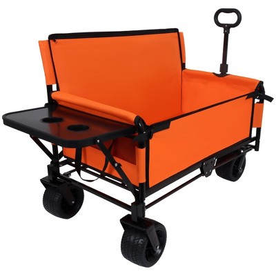 Grungis Convertible Folding Wagon Cart with Rear-Mounted Folding Tabletop,Shopping Cart with Bench Seat,Utility Cart for Camping,Shopping
