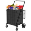 JANSNO Foldable Large Utility Shopping Cart with Brake, Double Basket, 360° Swivel Wheels for Groceries & Laundry - 2 of 4